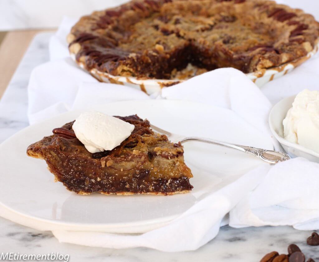 Double Sticky Chocolate Pecan Pie with Bourbon Whipped Cream