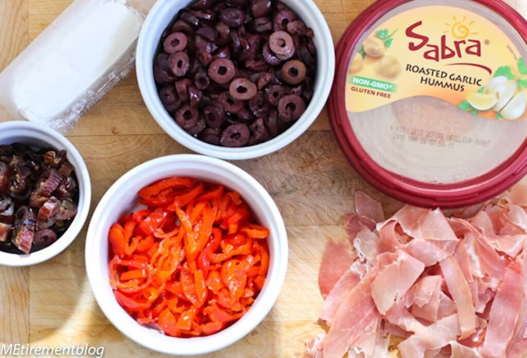 Hummus Pasta with Kalamata Olives Goat Cheese and Prosciutto