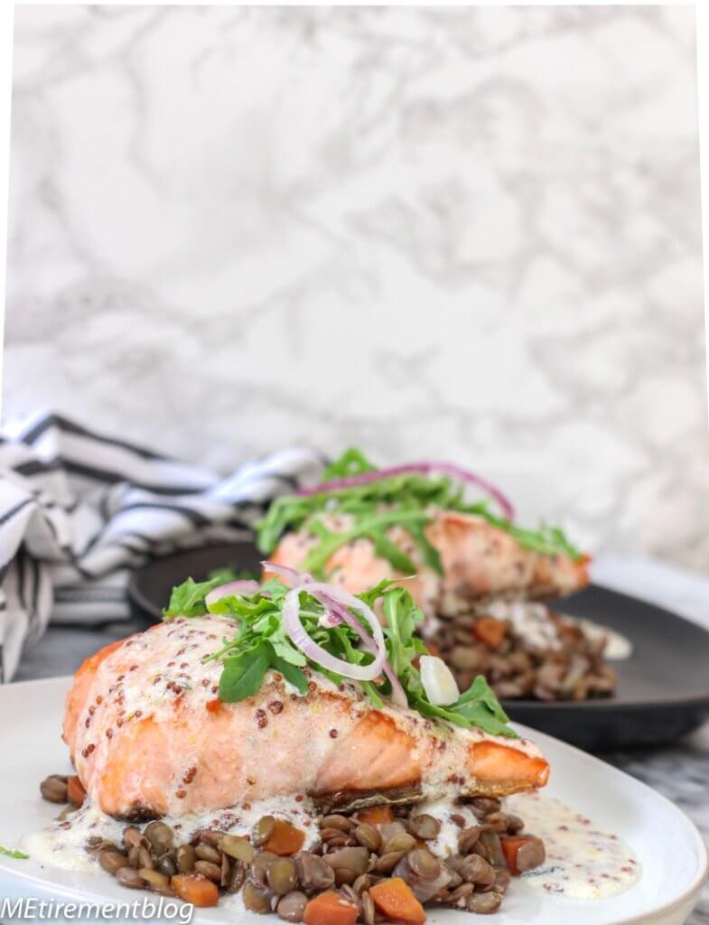 Oven Roasted Salmon with Vegetable Lentil Ragou