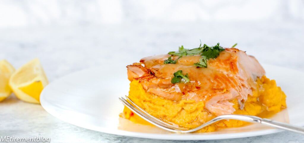 Grilled Miso-Glazed Salmon with Carrot and Cauliflower Puree