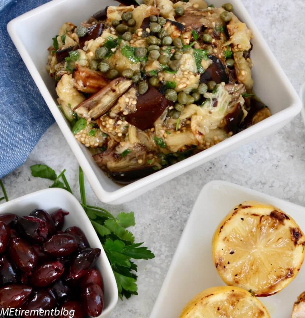 Mediterranean Grilled Chicken Platter with Sweet and Savory Eggplant
