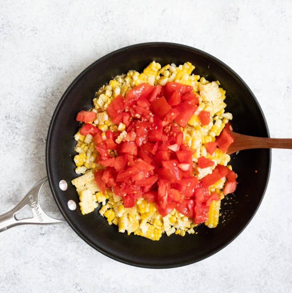 Corn and Tomatoes for Grilled Glazed Salmon with Tomato Corn Saute