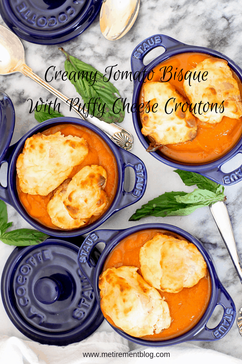 Creamy Tomato Bisque with Puffy Cheese Croutons